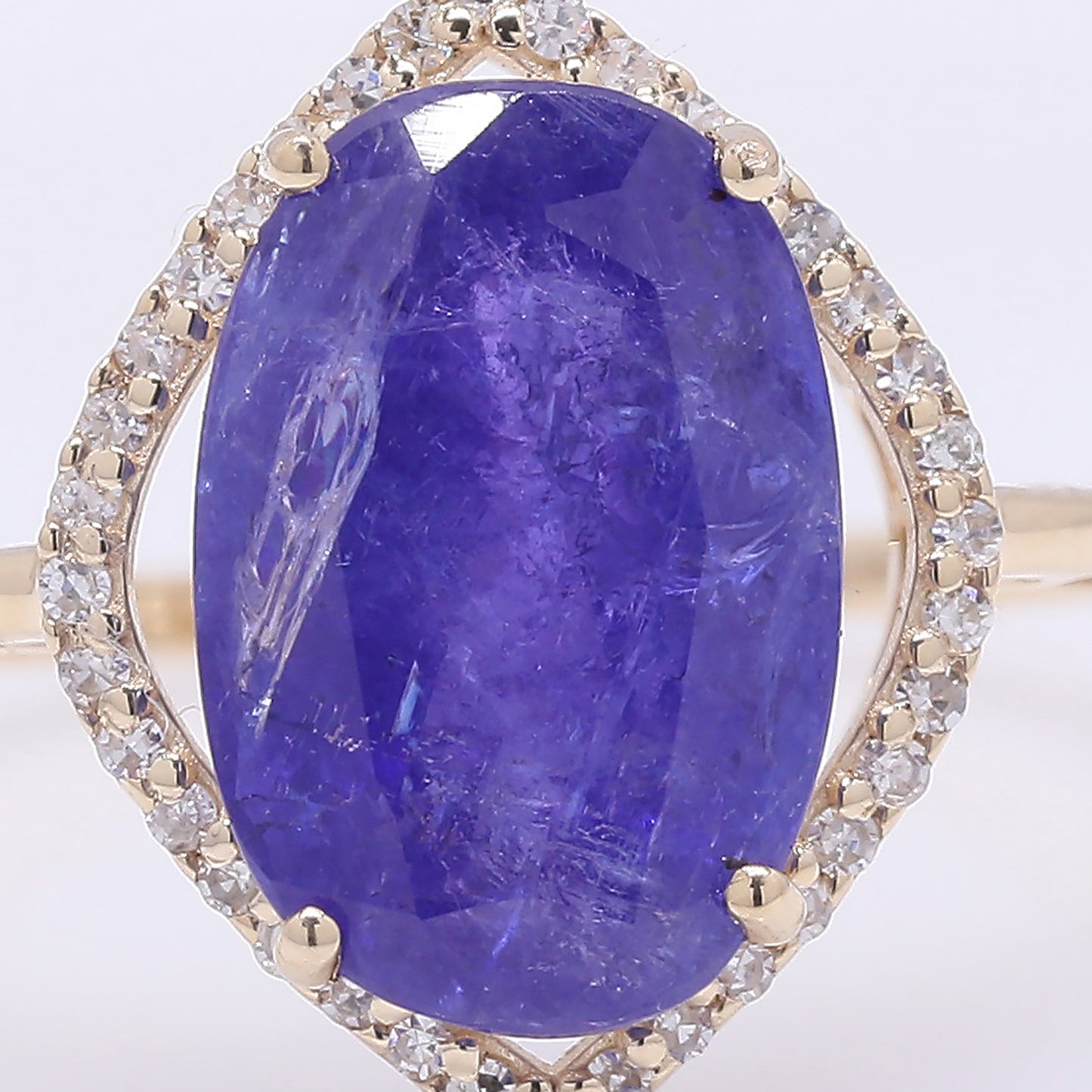 4.31 Ct Oval Mixed Cut Natural Tanzanite 14K Gold Ring