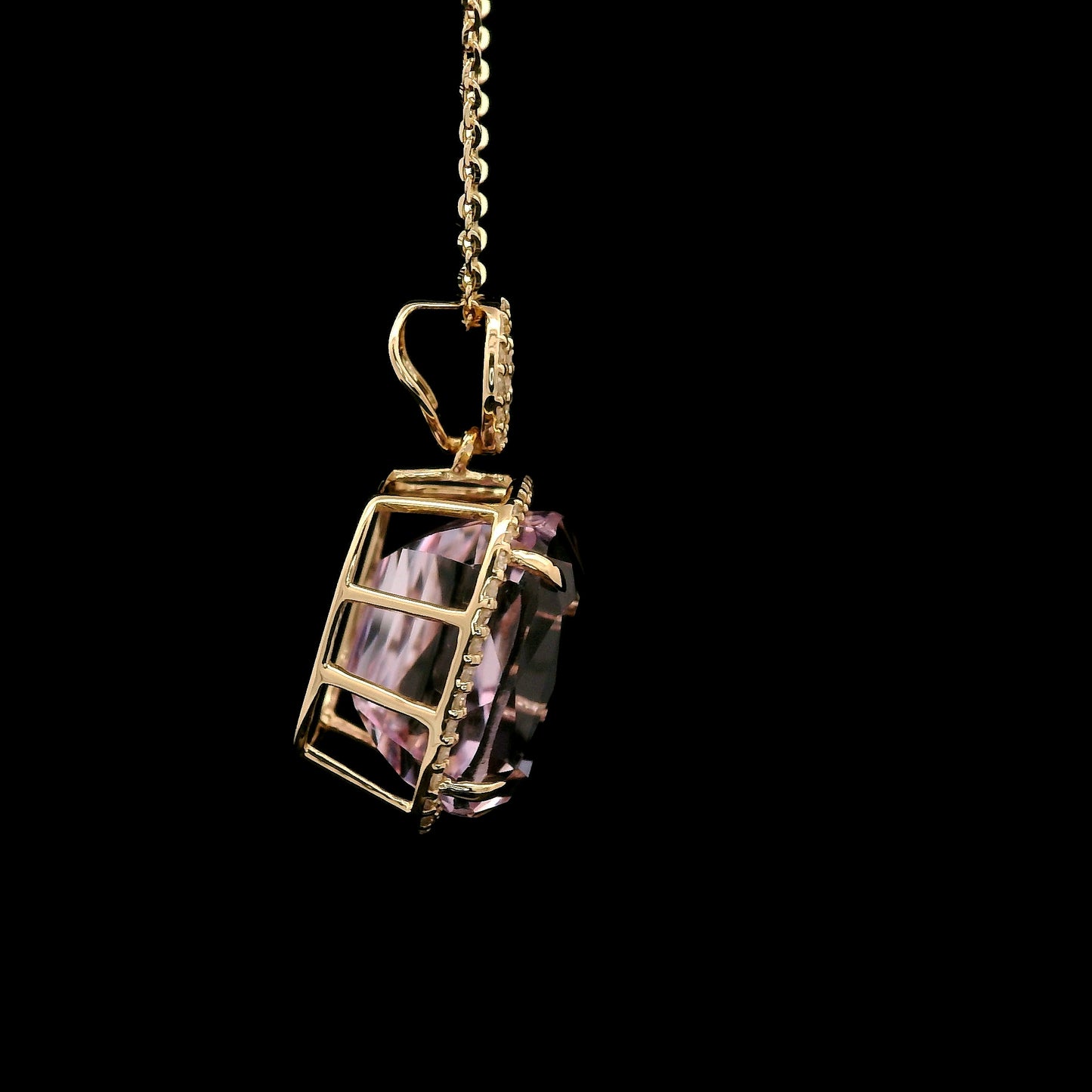 8.60 Ct Cushion Kunzite 14K Gold Pendant