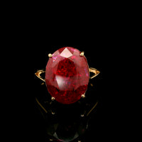 14.56 Ct Oval Mixed Cut Lab Grown Ruby 14K Gold Ring