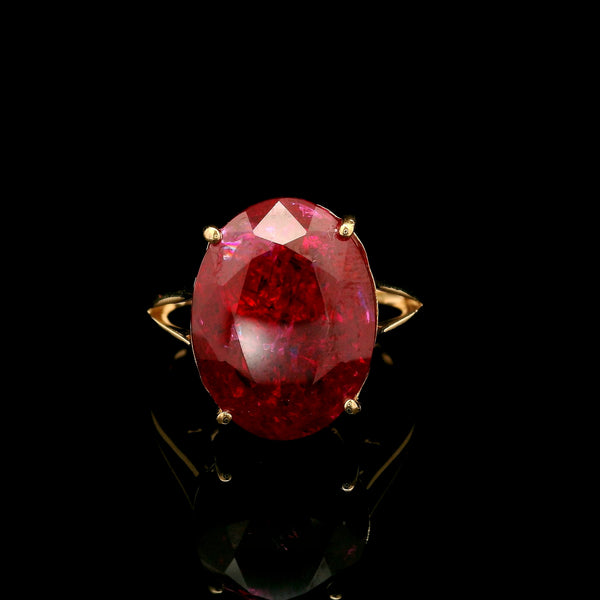 14.56 Ct Oval Mixed Cut Lab Grown Ruby 14K Gold Ring