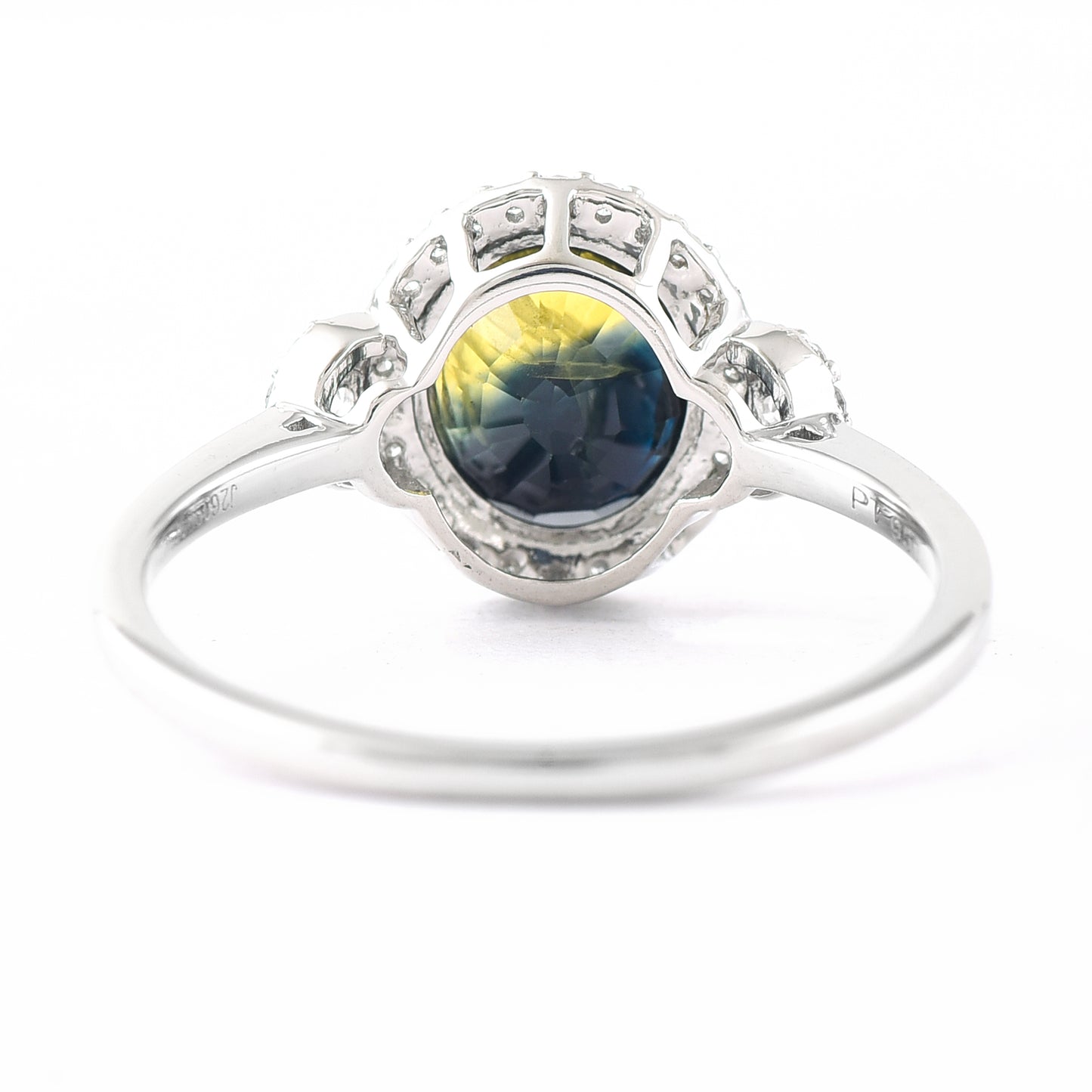 2.55 Ct Oval Mixed Cut Natural Bi-Coloured Sapphire 950 Platinum Ring