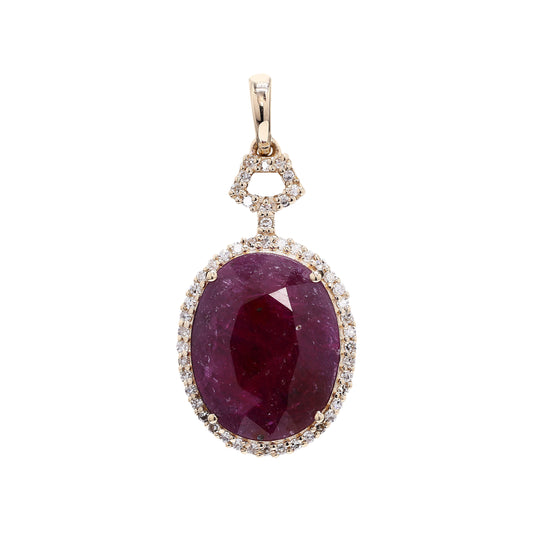 3.76 Ct Oval Mixed Cut Natural Corundum Ruby 14K Gold Pendant