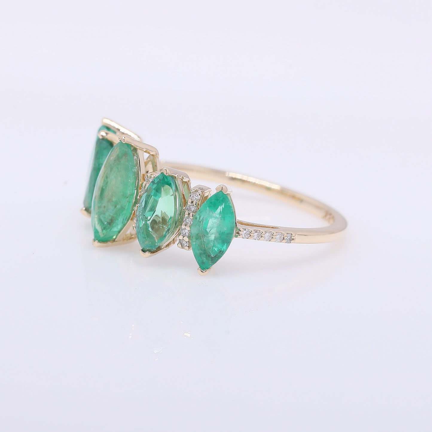 2.23 Ct Marquise Mixed Cut Natural Emerald 14K Gold Ring