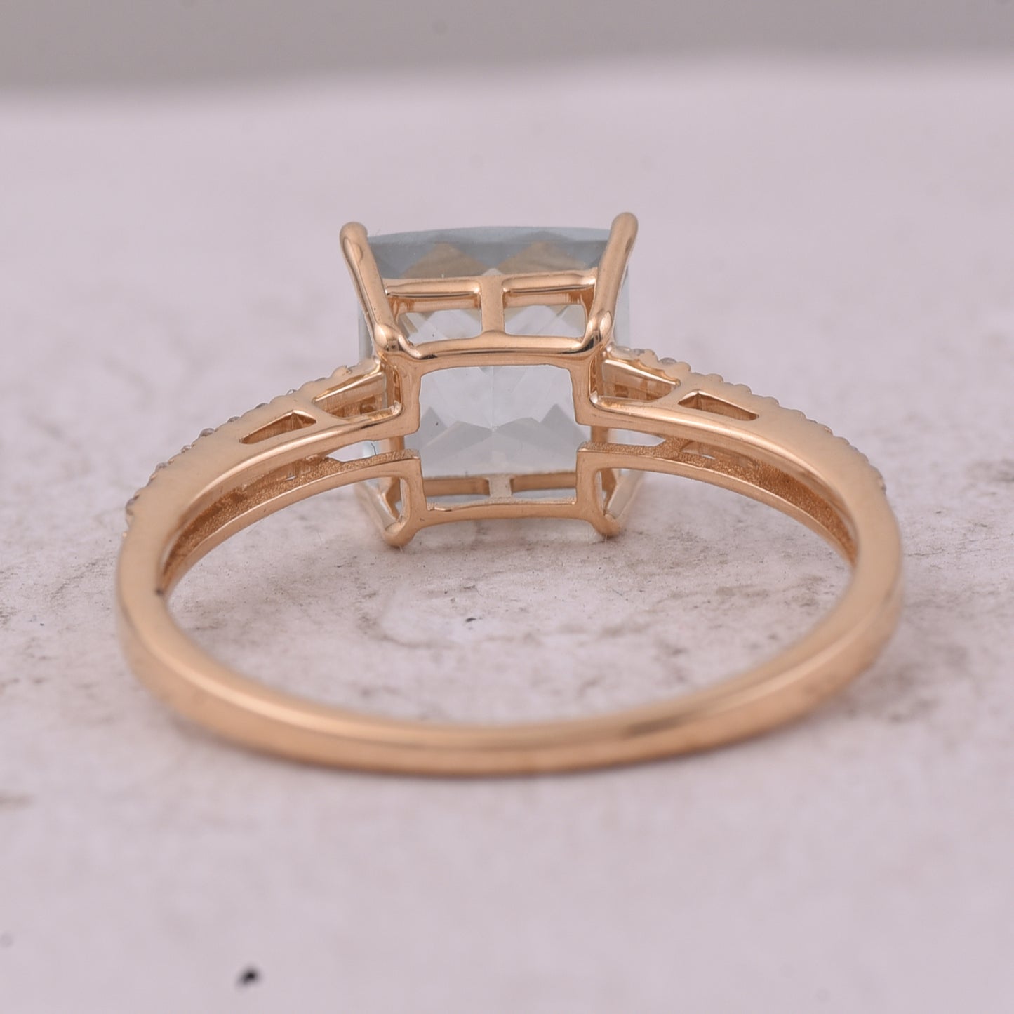 1.92 Ct Square Mixed Cut Natural Aquamarine 14K Gold Ring