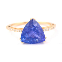 4.51 Ct Triangle Mixed Cut Natural Tanzanite 14K Gold Ring