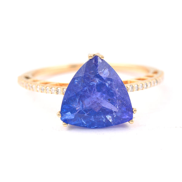 4.51 Ct Triangle Mixed Cut Natural Tanzanite 14K Gold Ring
