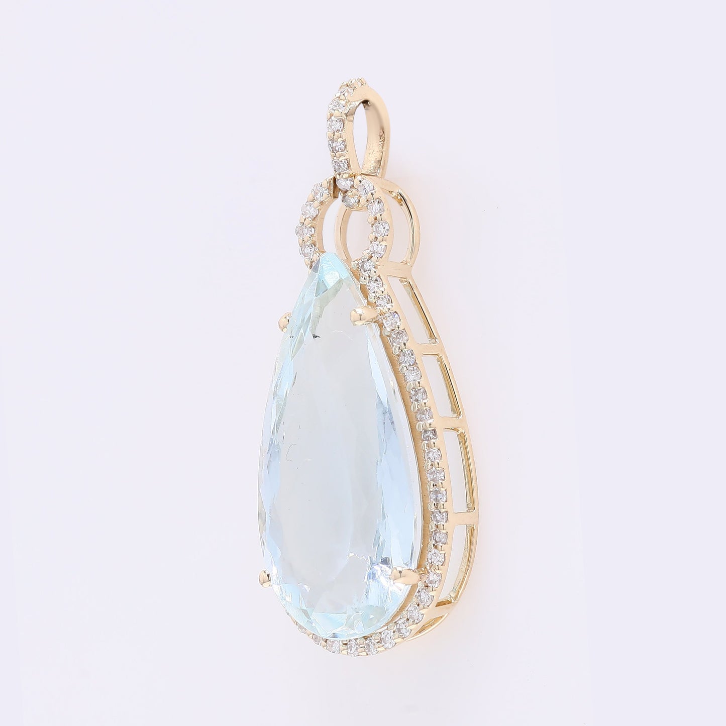 6.20 Ct Pear Mixed Cut Natural Aquamarine 14K Gold Pendant