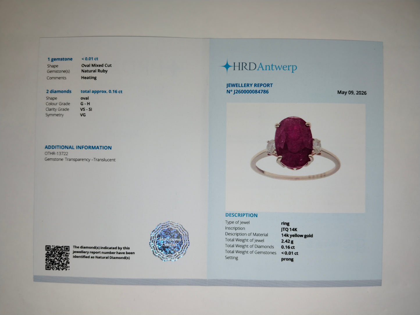 1.55 Ct Oval Mixed Cut Natural Ruby 14K Gold Ring