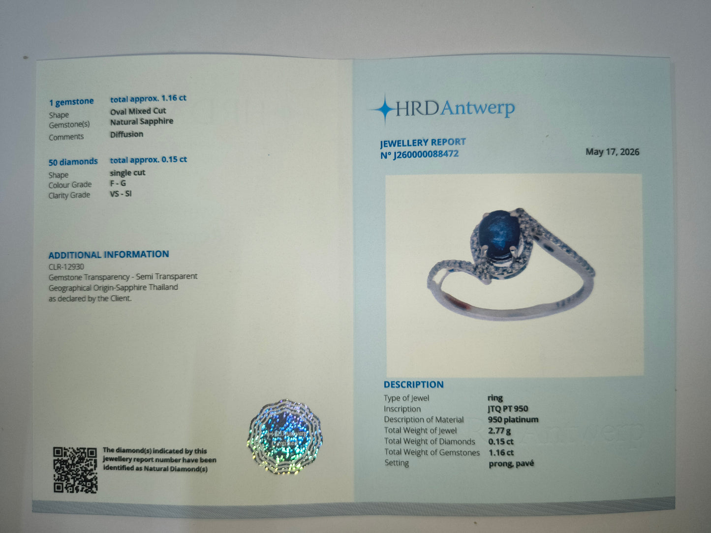 2.51 Ct Oval Mixed Cut Natural Sapphire 950 Platinum Ring