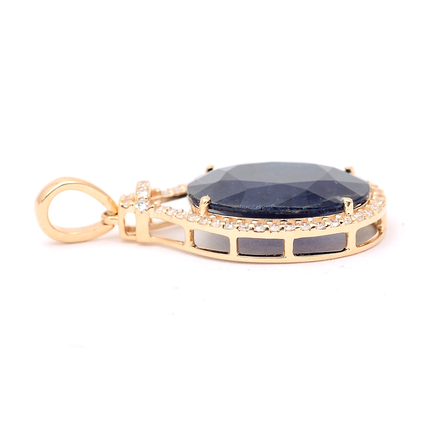 4.34 Ct Oval Mixed Cut Natural Sapphire 14K Gold Pendant