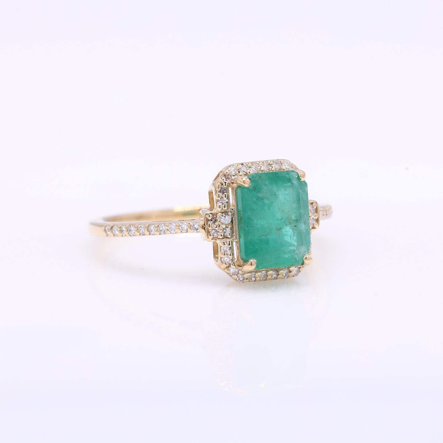 1.96 Ct Octagon Step Cut Natural Emerald 14K Gold Ring