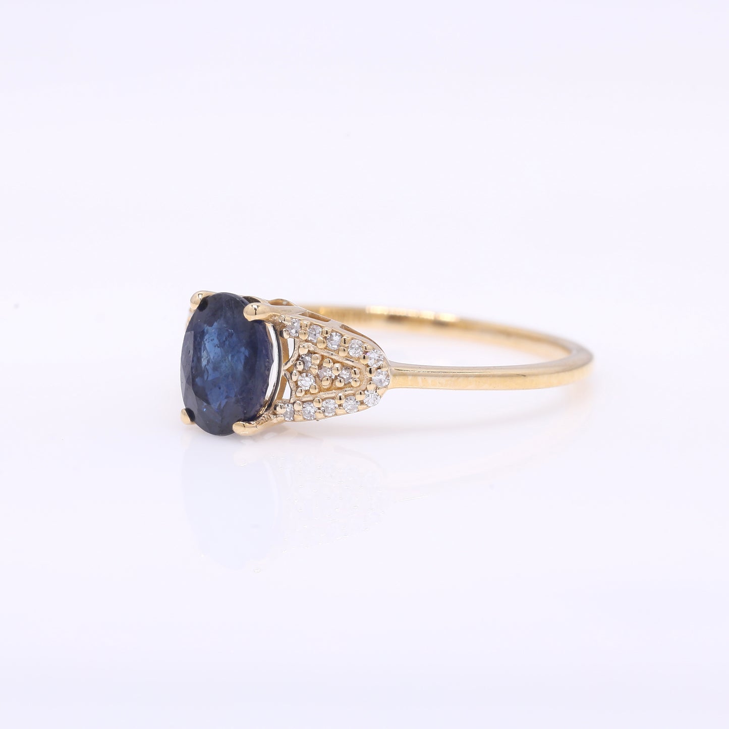 1.45 Ct Oval Mixed Cut Natural Sapphire 14K Gold Ring