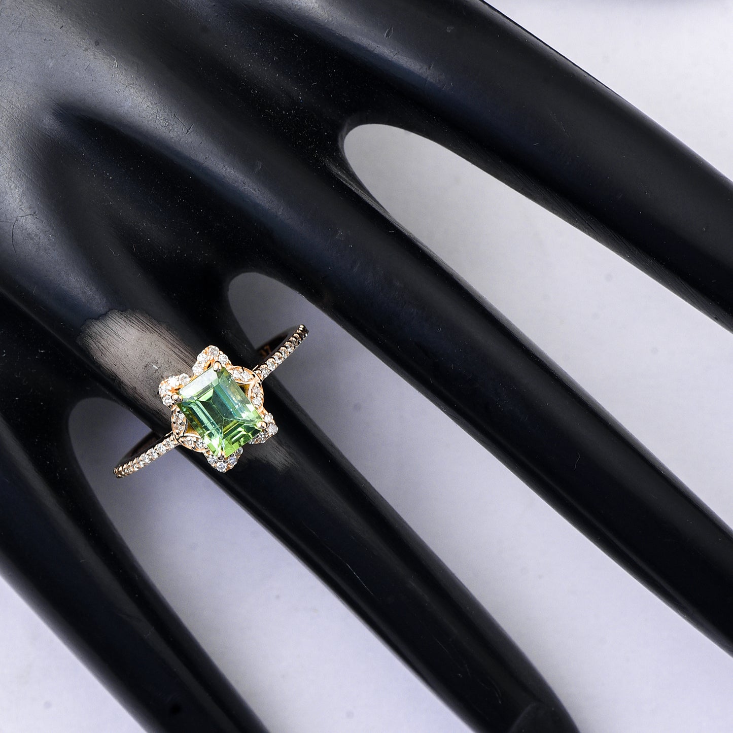 1.19 Ct Octagon Step Cut Natural Green Tourmaline 14K Gold Ring