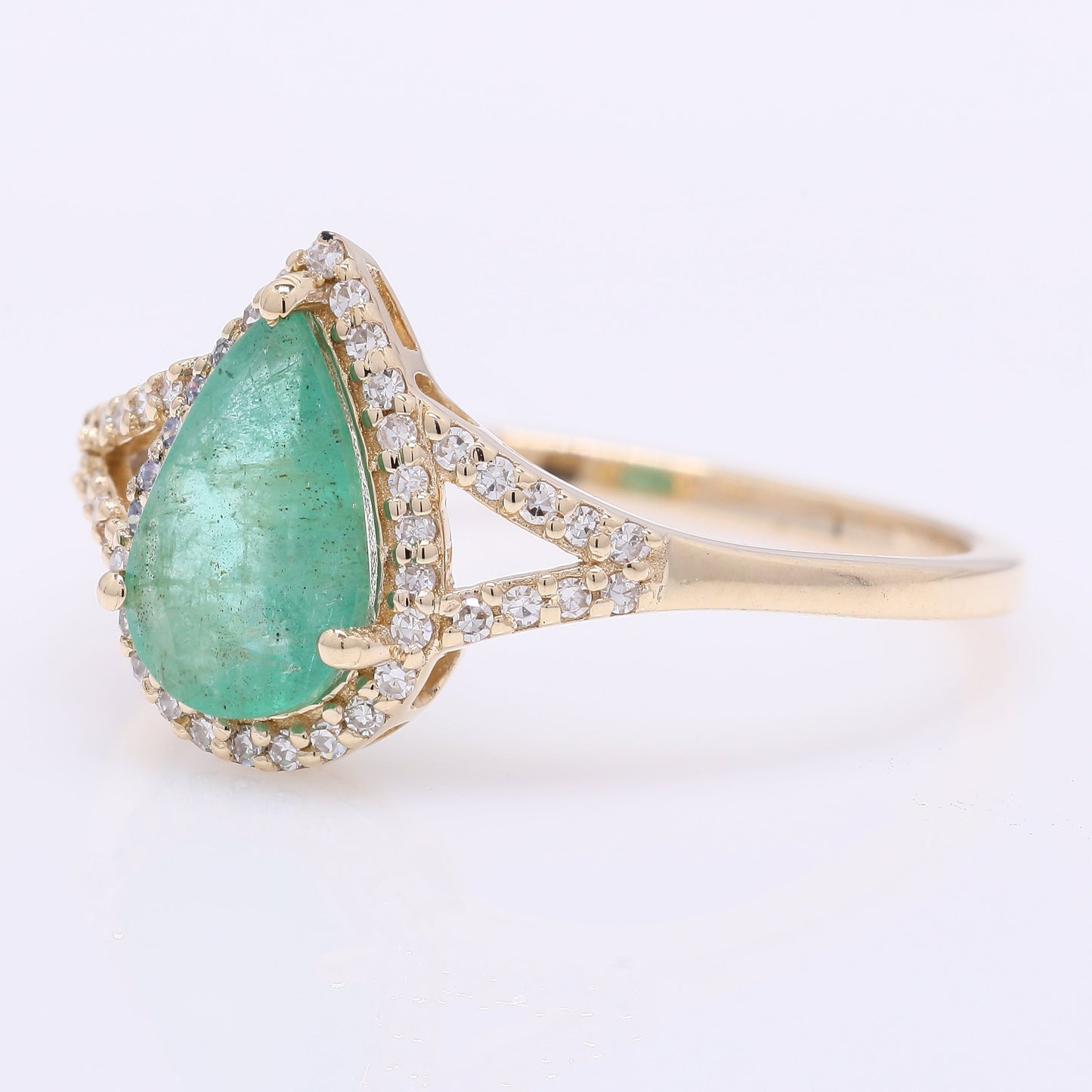 1.01 Ct Pear Mixed Cut Natural Emerald 14K Gold Ring