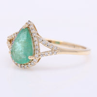1.01 Ct Pear Mixed Cut Natural Emerald 14K Gold Ring