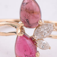1.35 Ct Pear Cabochon Natural Pink Tourmaline 14K Gold Ring
