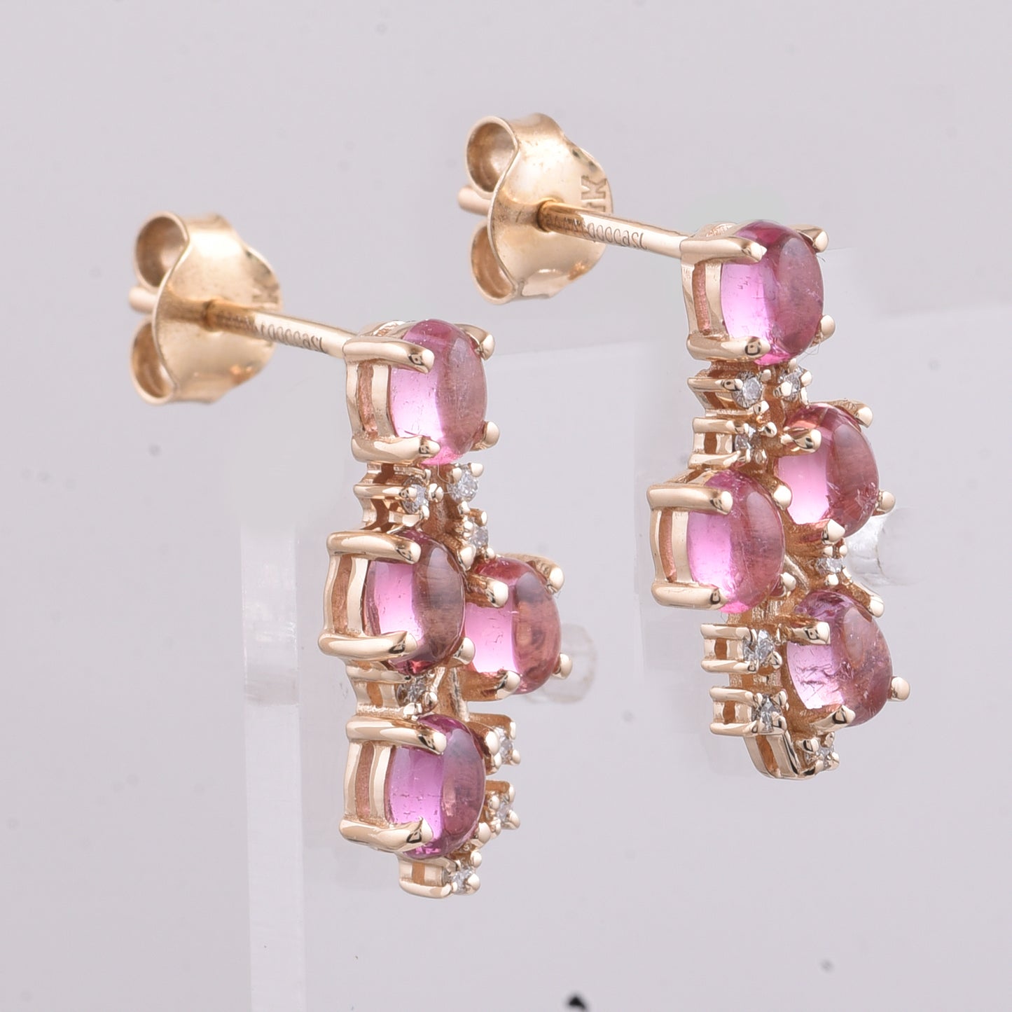 1.51 Ct Oval Cabochon Cut Natural Pink Tourmaline 14K Gold Earrings