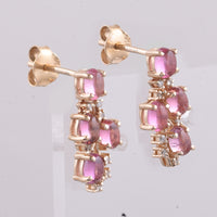 1.51 Ct Oval Cabochon Cut Natural Pink Tourmaline 14K Gold Earrings