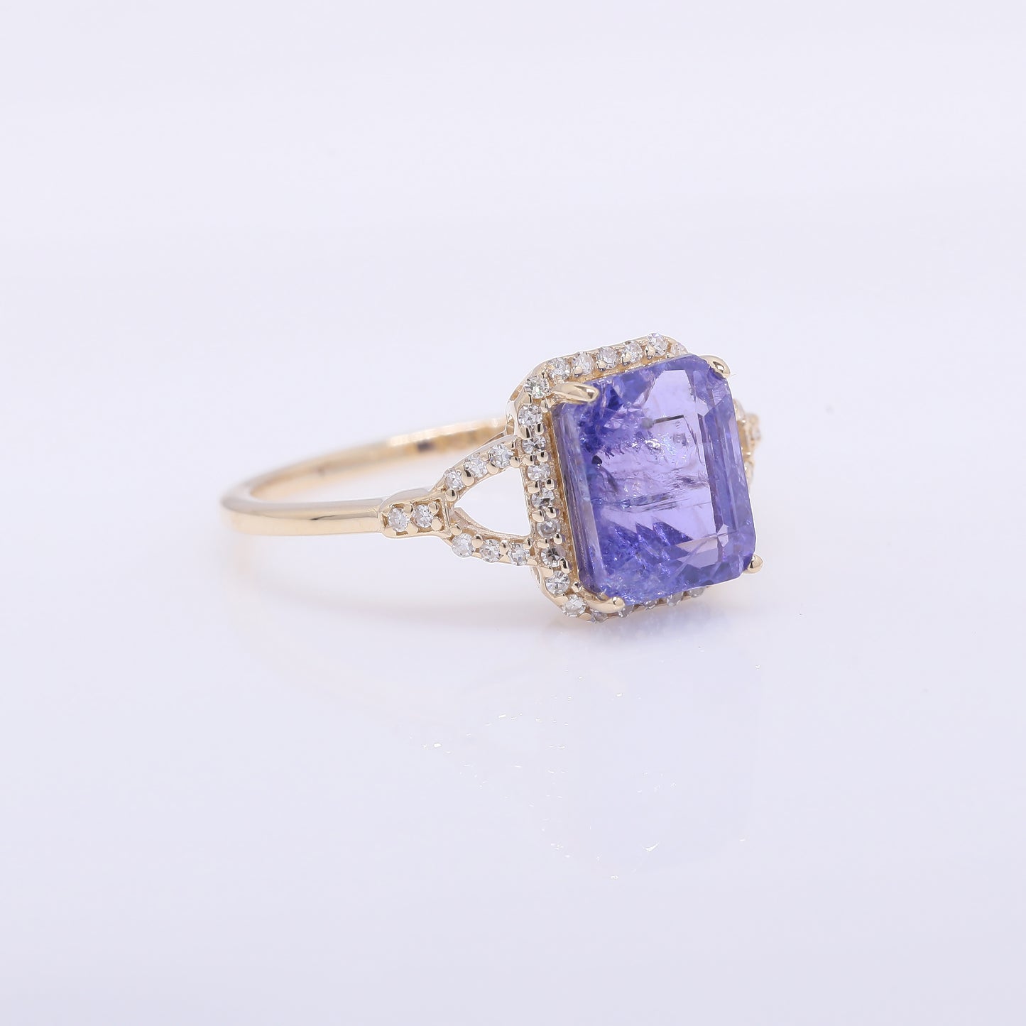 3.11 Ct Octagon Step Cut Natural Tanzanite 14K Gold Ring
