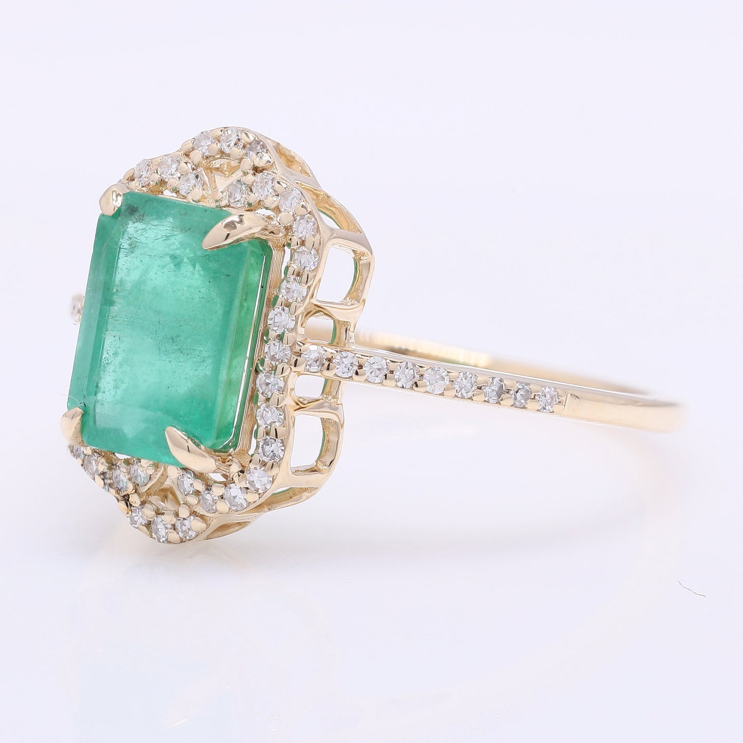 2.23 Ct Octagon Step Cut Natural Emerald 14K Gold Ring