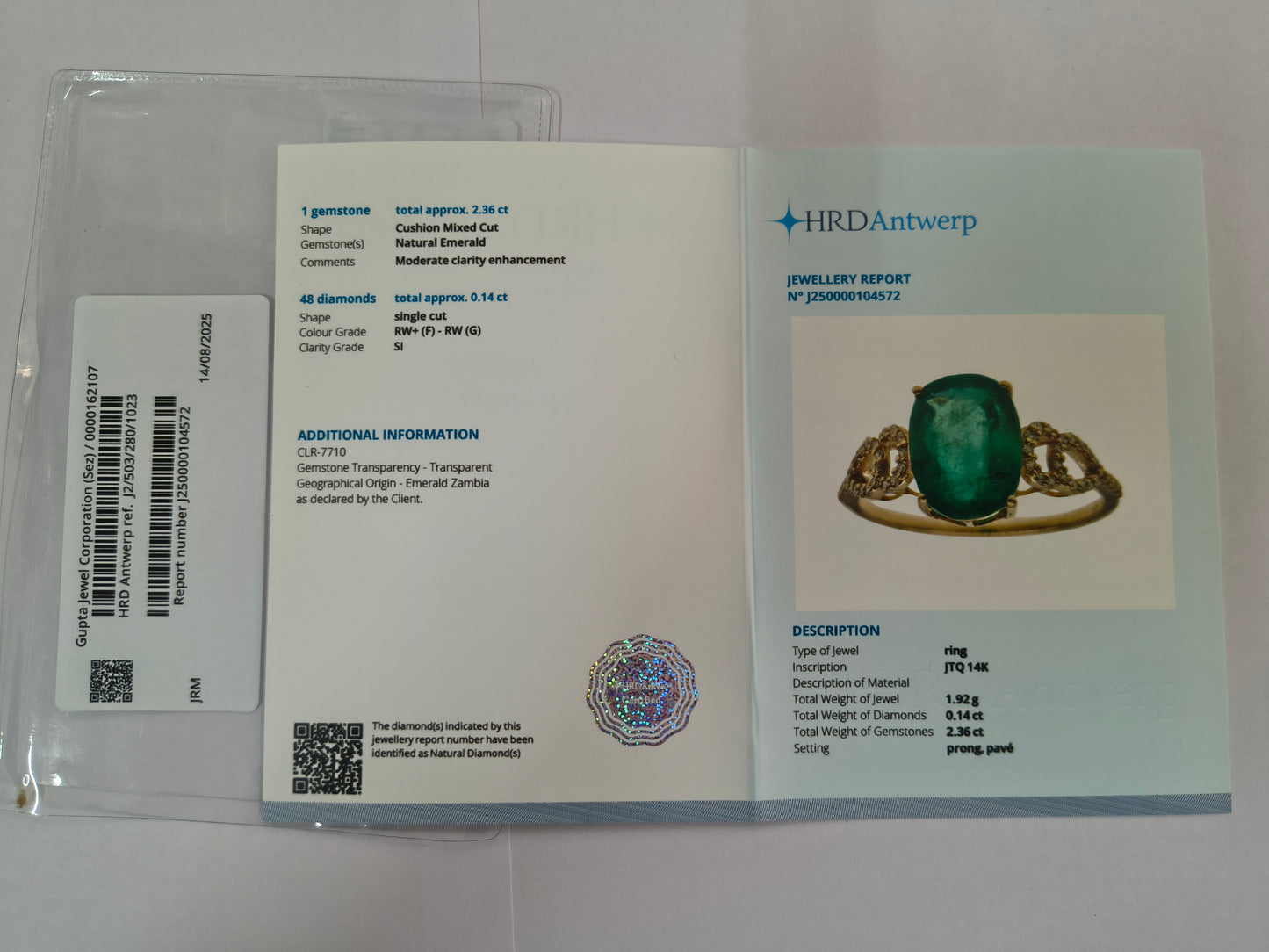 2.50 Ct Cushion Mixed Cut Natural Emerald 14K Gold Ring