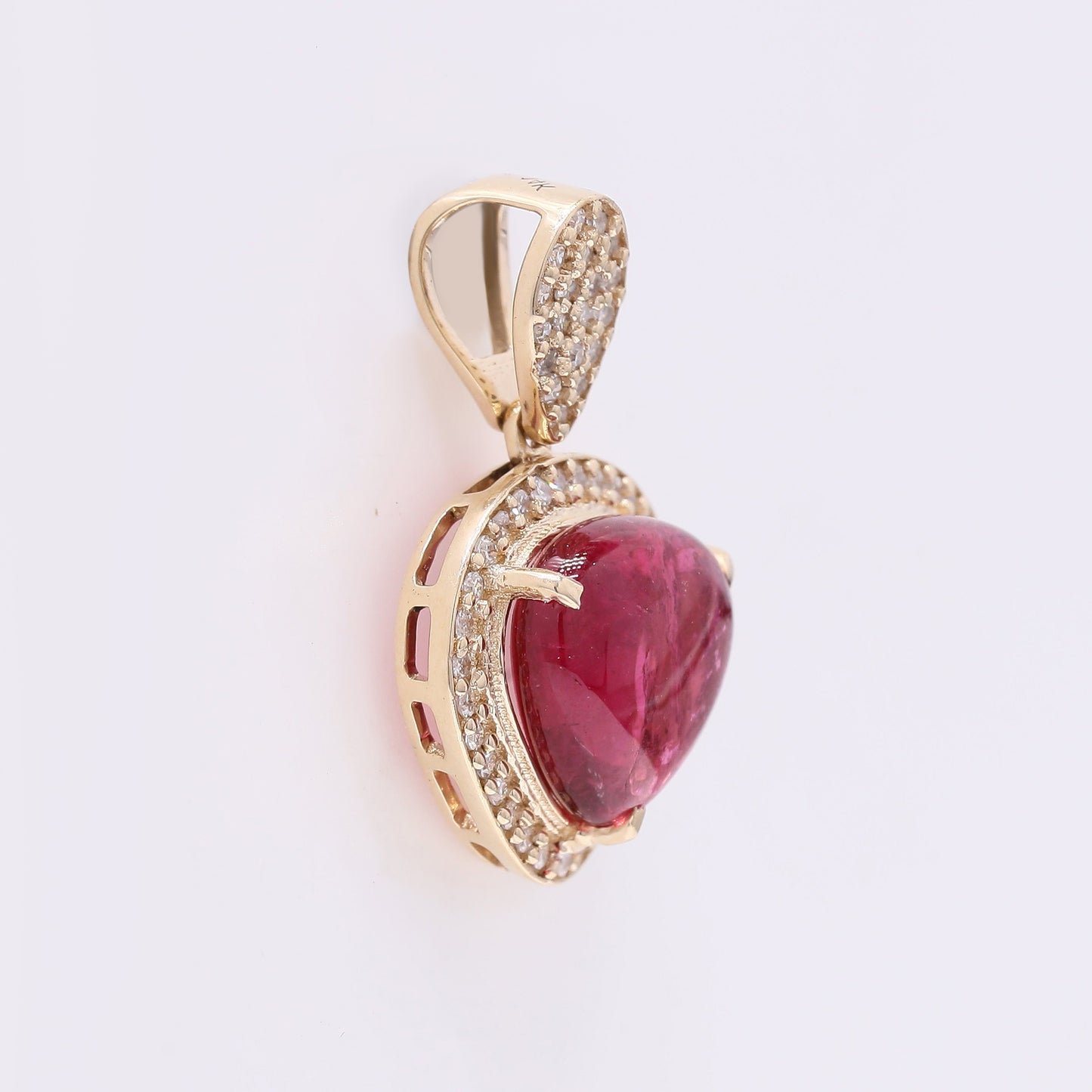 2.69 Ct Pear Cabochon Natural Tourmaline 14K Gold Pendant