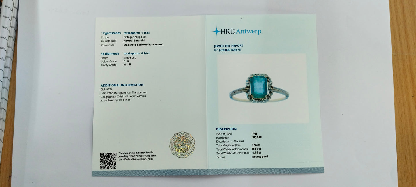 1.29 Ct Octagon Step Cut Natural Emerald 14K Gold Ring