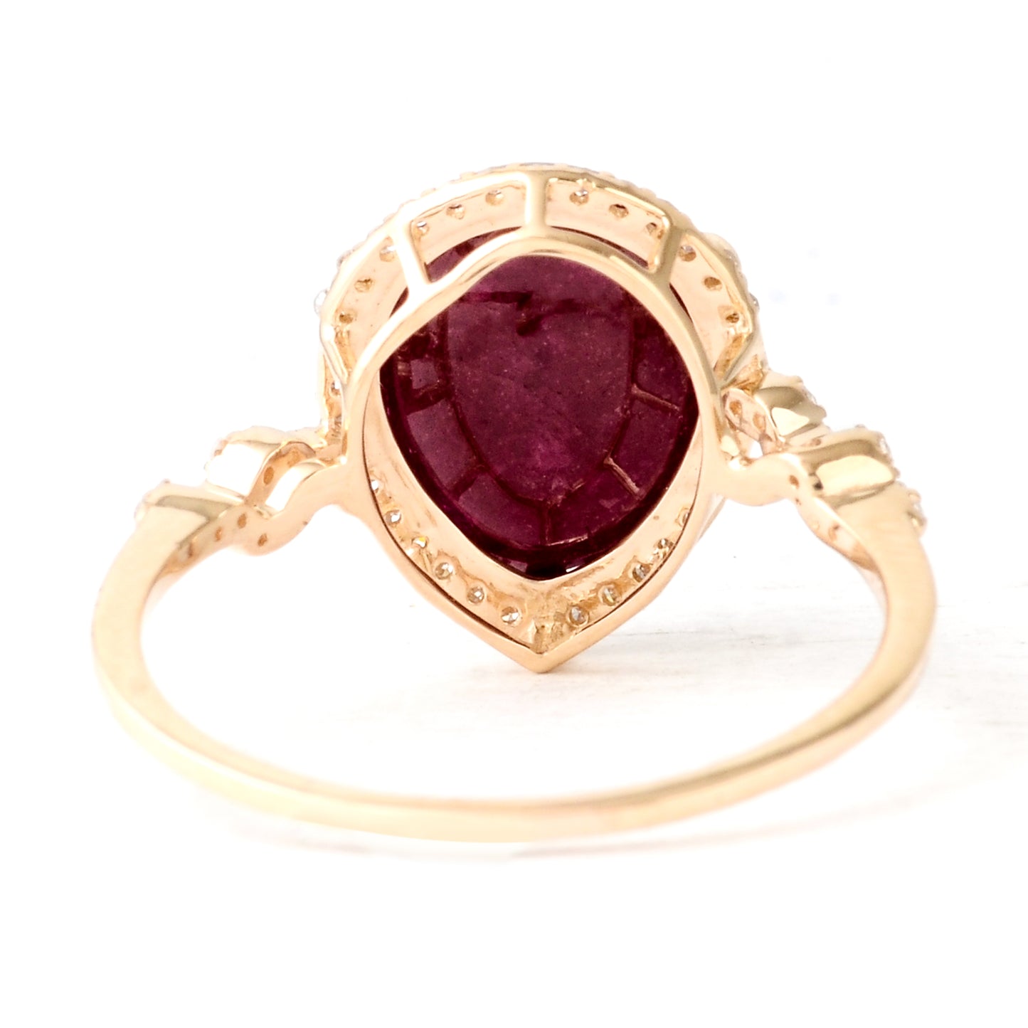 5.22 Ct Pear Cabochon Natural Corundum Ruby 14K Gold Ring