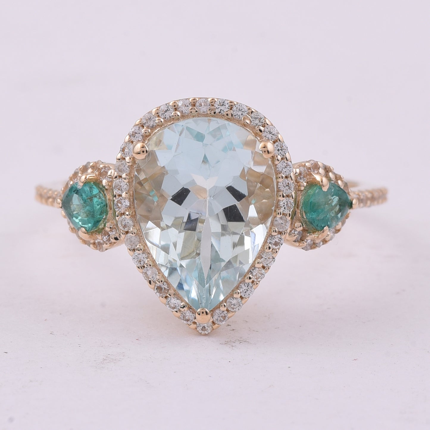 3.09 Ct Pear Aquamarine 9K Gold Ring