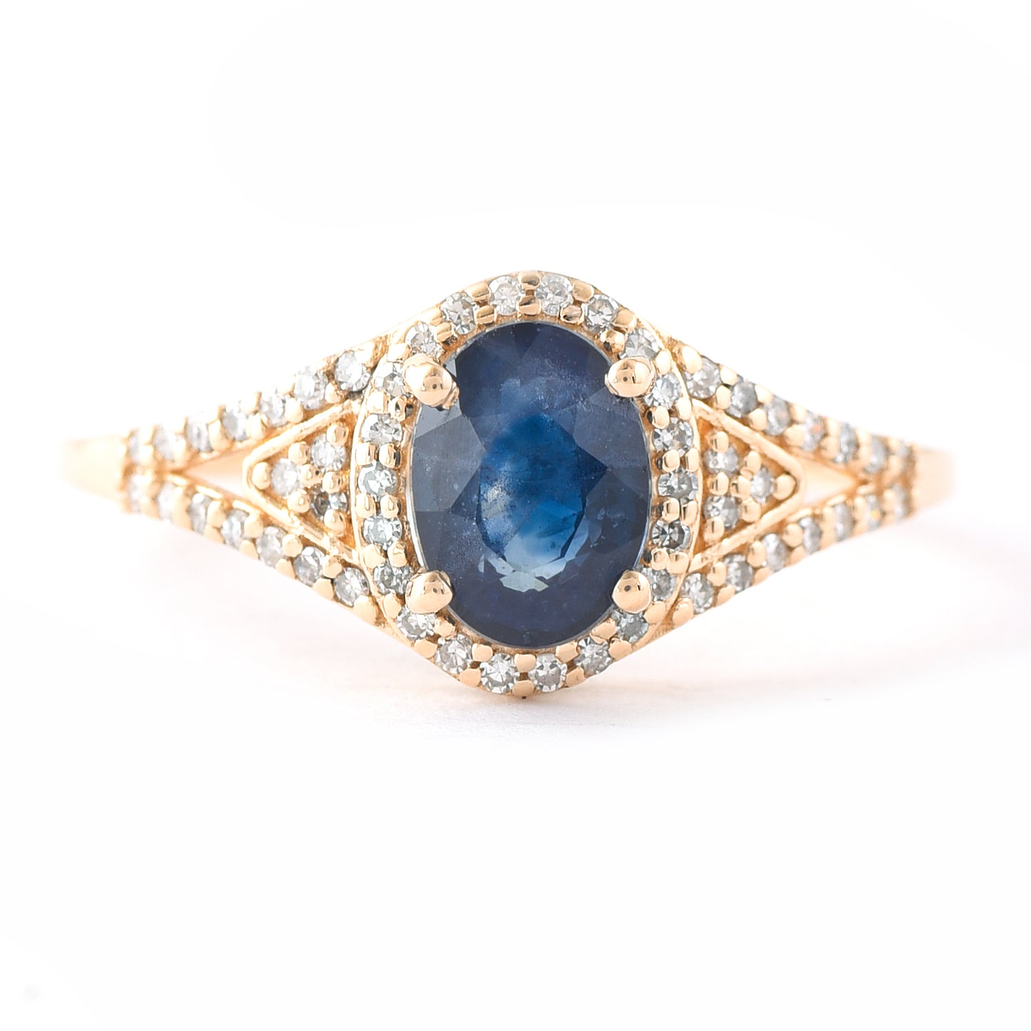 1.52 Ct Oval Mixed Cut Natural Sapphire 14K Gold Ring