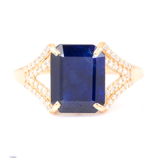 3.57 Ct Octagon Natural Sapphire 14K Gold Ring