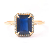 2.77 Ct Octagon Step Cut Natural Sapphire 14K Gold Ring