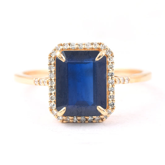 2.77 Ct Octagon Step Cut Natural Sapphire 14K Gold Ring