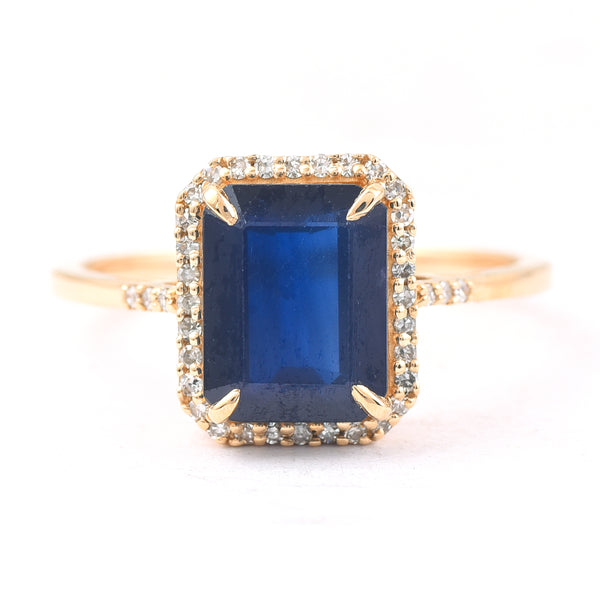 2.77 Ct Octagon Step Cut Natural Sapphire 14K Gold Ring