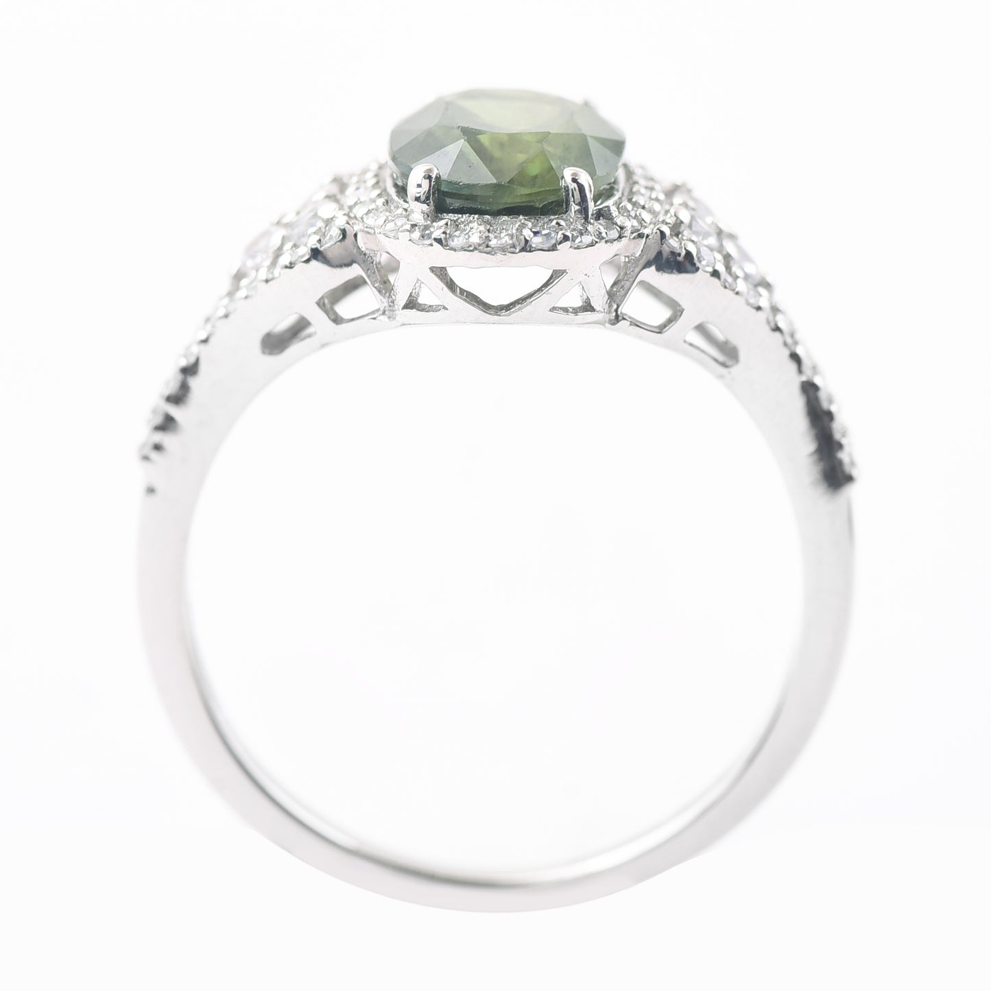 2.77 Ct Oval Mixed Cut Natural Green Sapphire 950 Platinum Ring