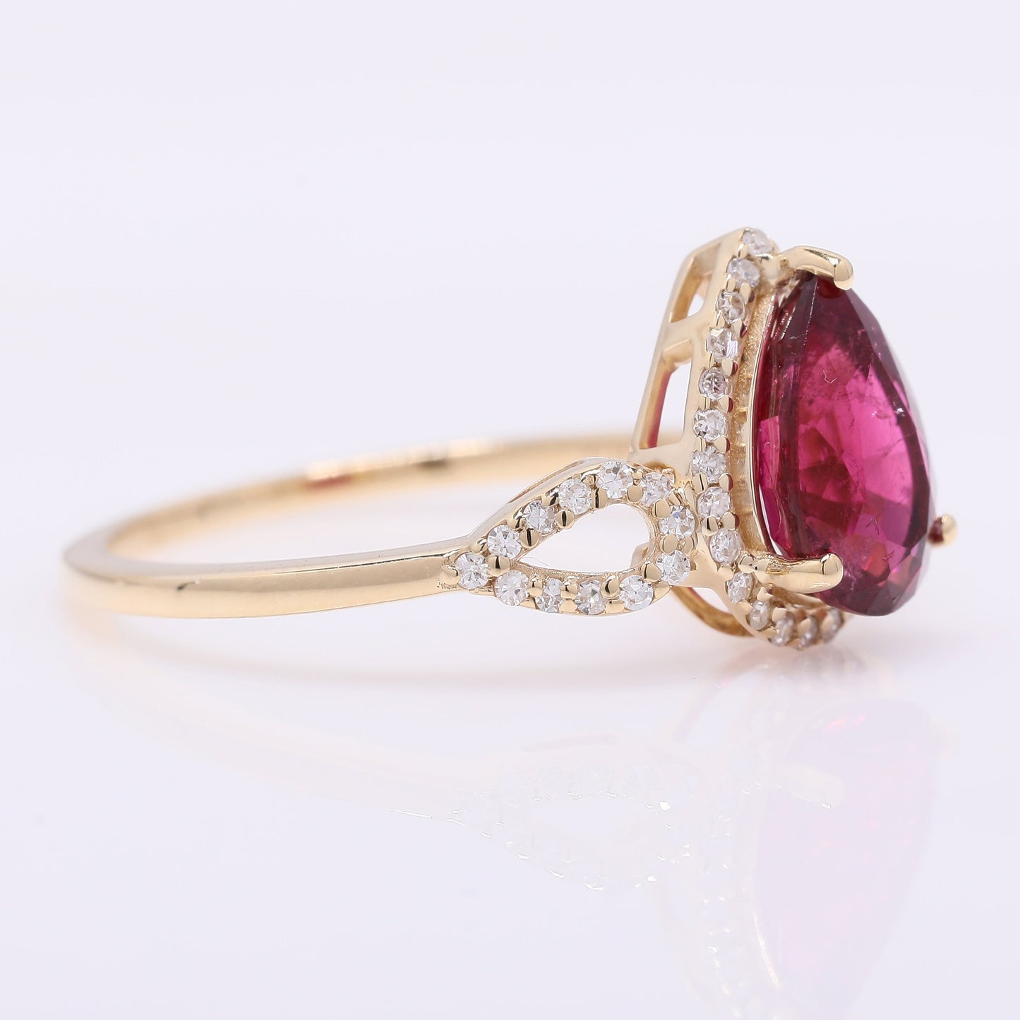 1.60 Ct Pear Mixed Cut Natural Rubellite 14K Gold Ring