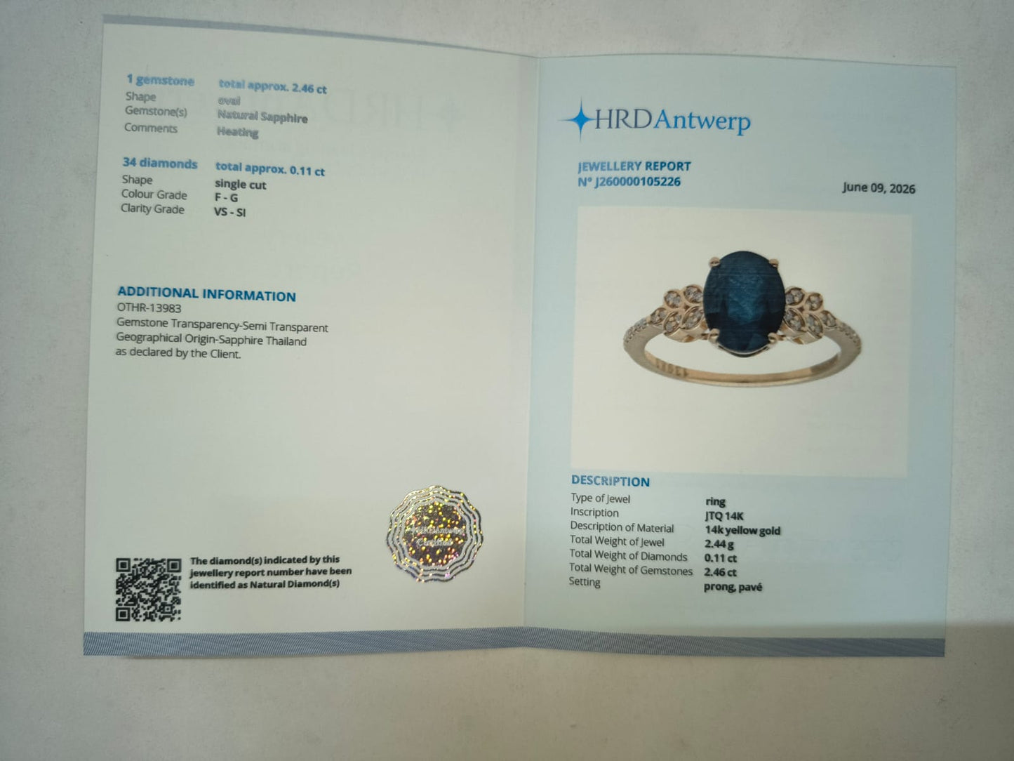 2.57 Ct Oval Mixed Cut Natural Sapphire 14K Gold Ring