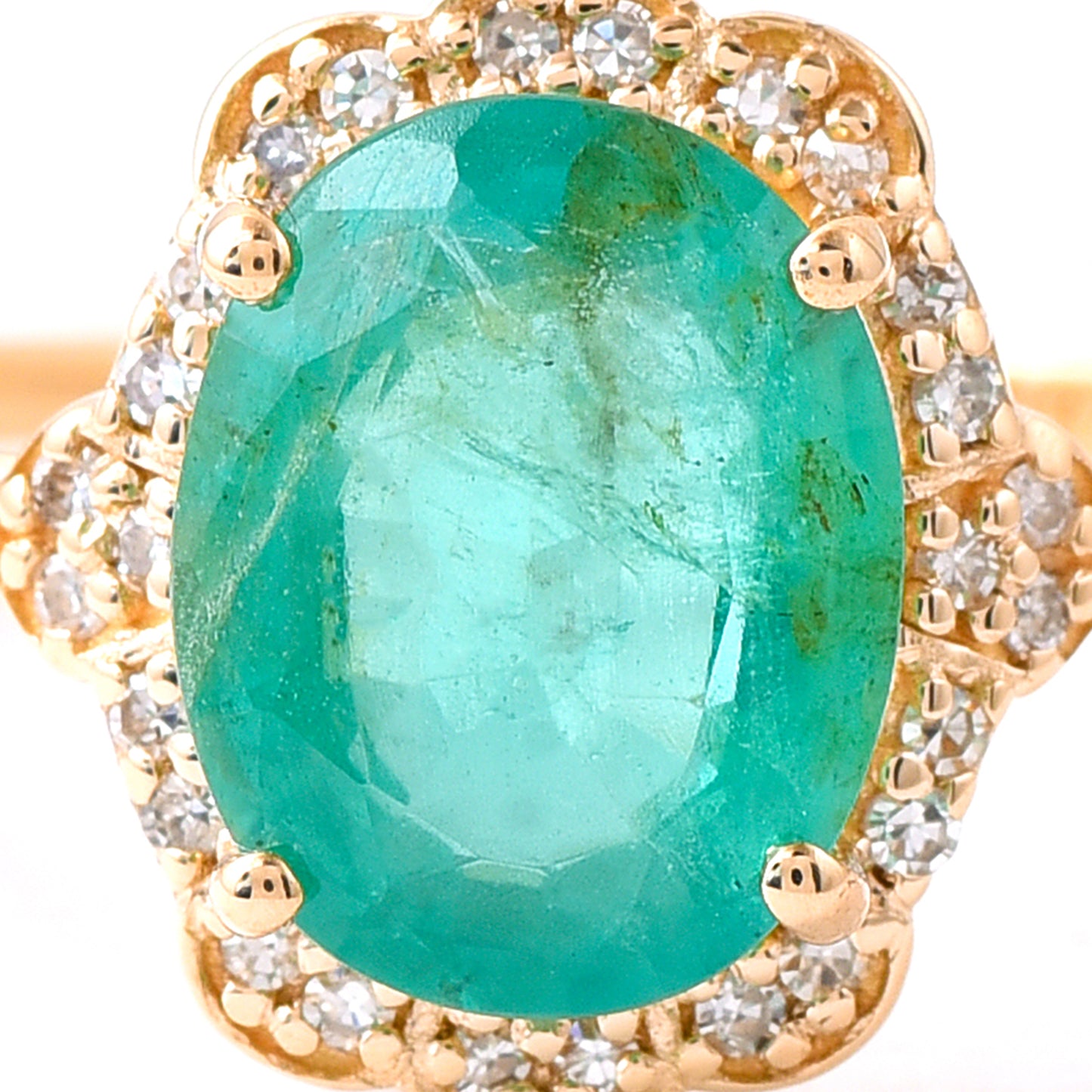 1.79 Ct Oval Mixed Cut Natural Emerald 14K Gold Ring