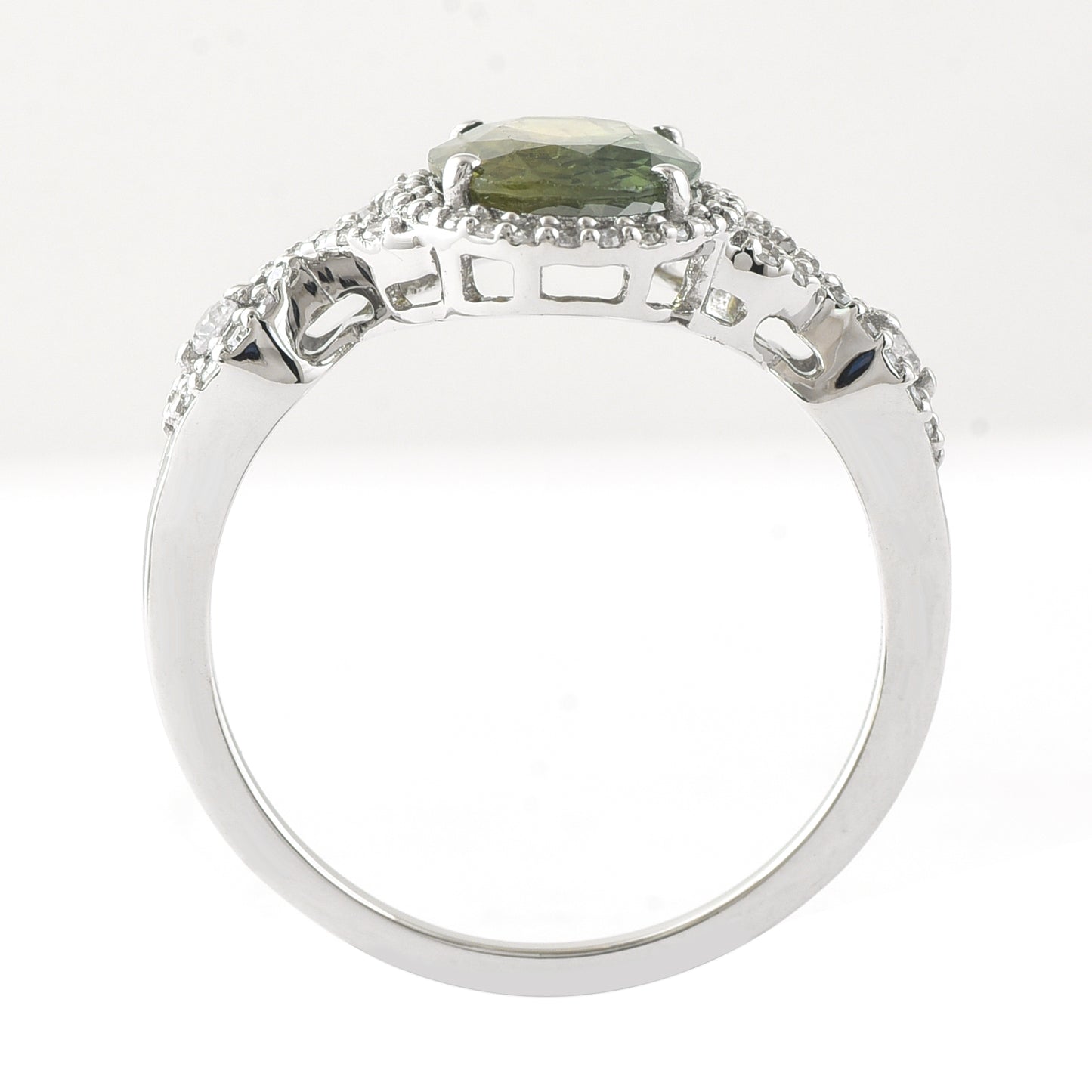2.08 Ct Oval Mixed Cut Natural Green Sapphire 950 Platinum Ring