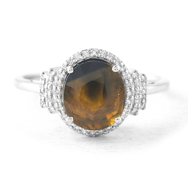3.05 Ct Oval Mixed Cut Natural Bi-Coloured Sapphire 950 Platinum Ring