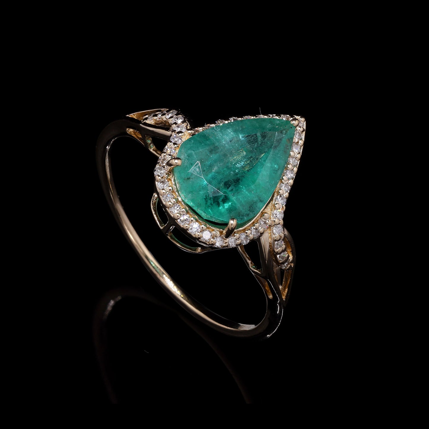 1.99 Ct Pear Mixed Cut Natural Emerald 14K Gold Ring