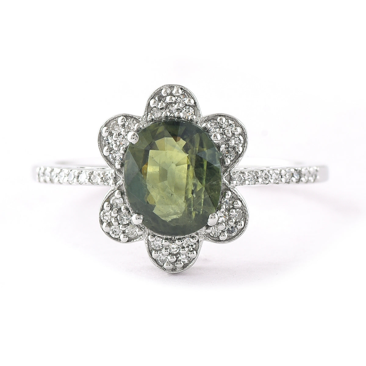 1.70 Ct Oval Mixed Cut Natural Green Sapphire 950 Platinum Ring