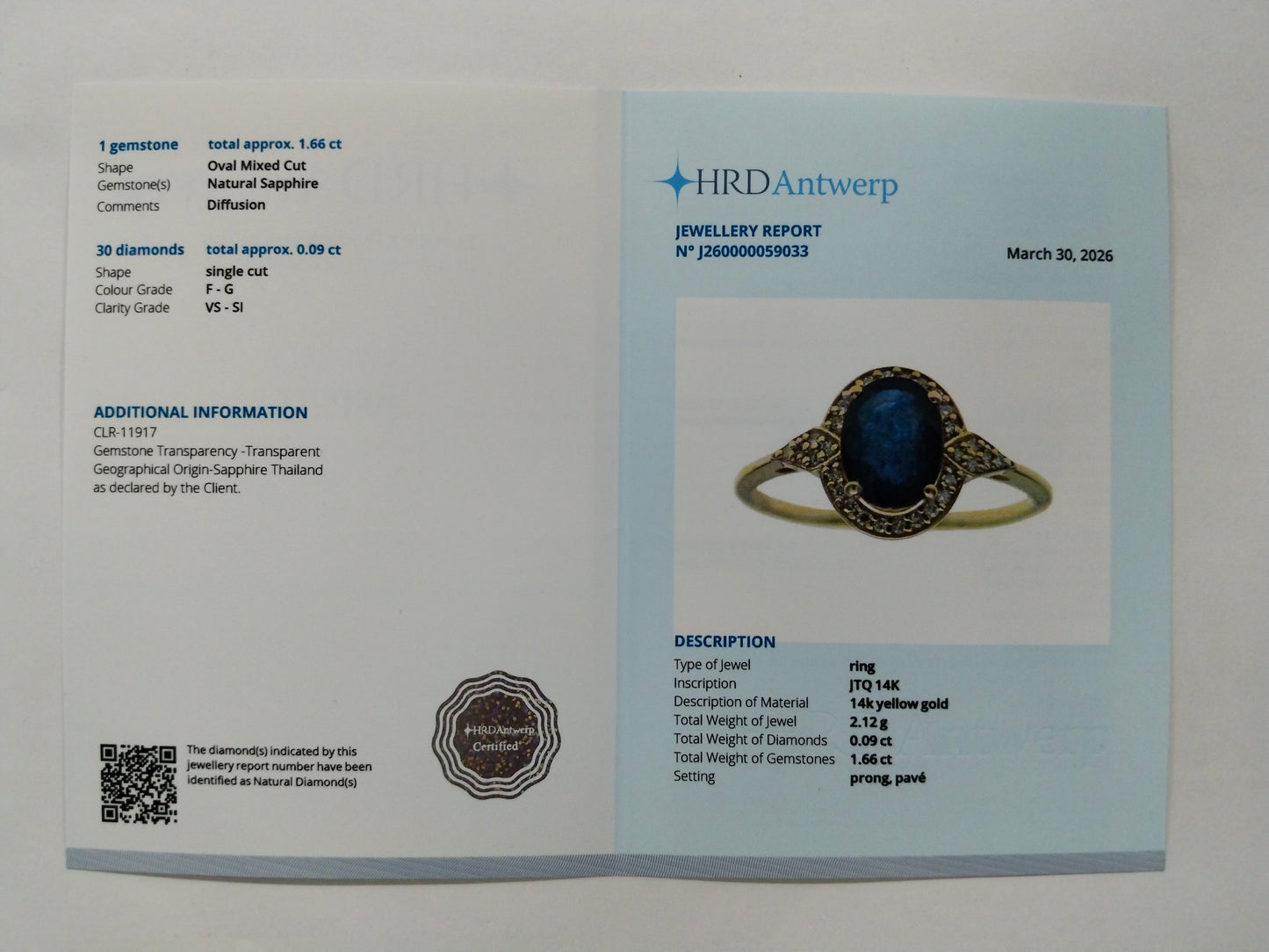 1.75 Ct Oval Mixed Cut Natural Sapphire 14K Gold Ring