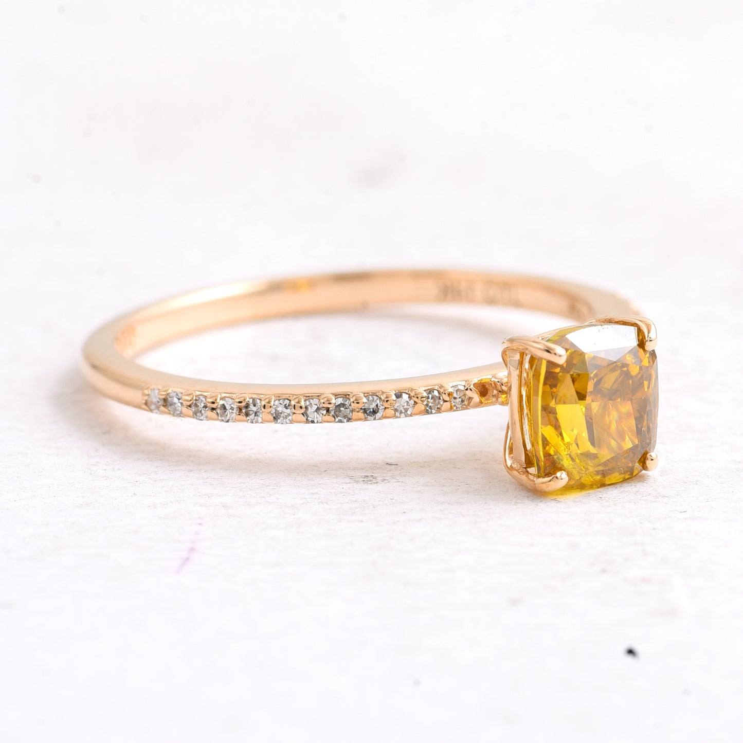 1.09 Ct Cushion Yellow Diamond 14K Gold Ring