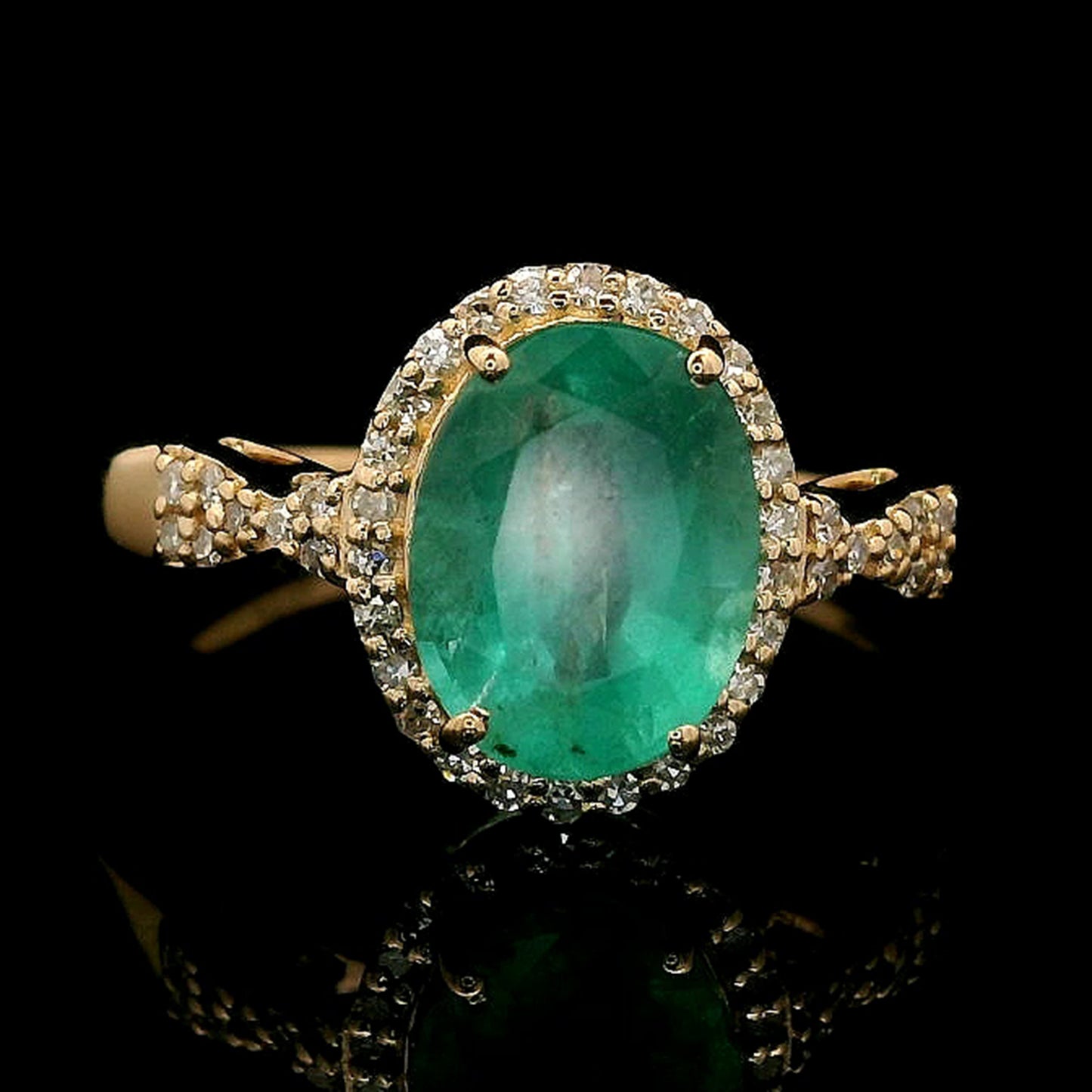 1.68 Ct Oval Mixed Cut Natural Emerald 14K Gold Ring