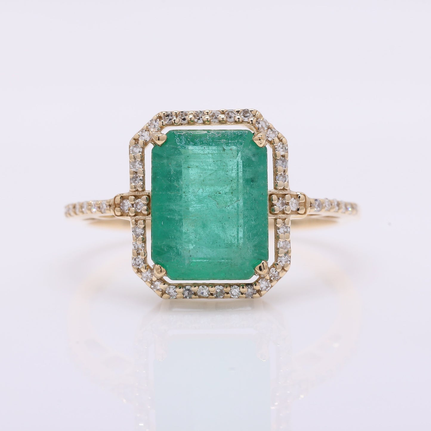 3.36 Ct Octagon Step Cut Natural Emerald 14K Gold Ring