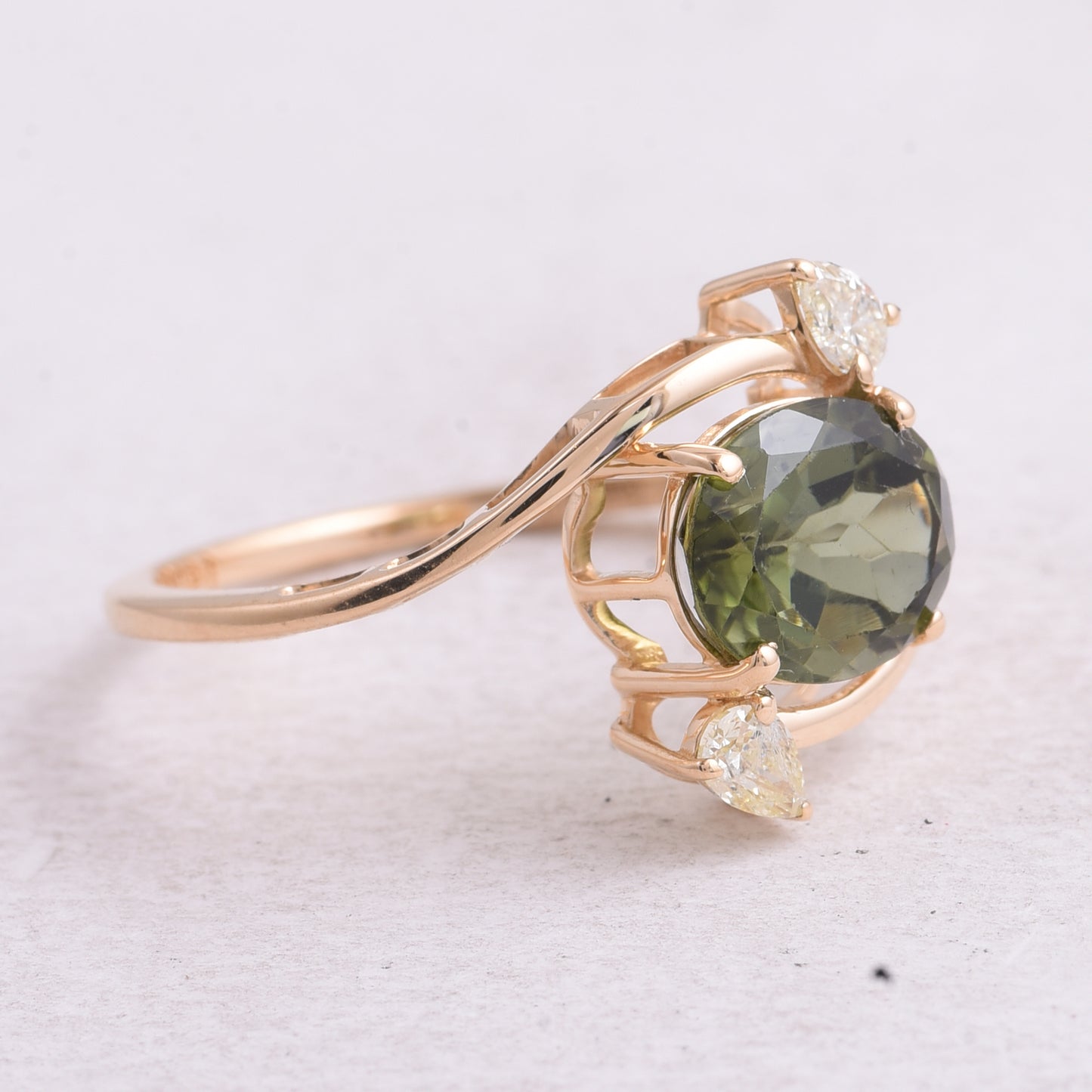 2.16 Ct Oval Mixed Cut Natural Green Tourmaline 14K Gold Ring