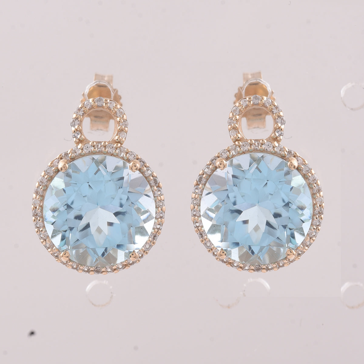 9.77 Ct Round Blue Topaz 9K Gold Earrings