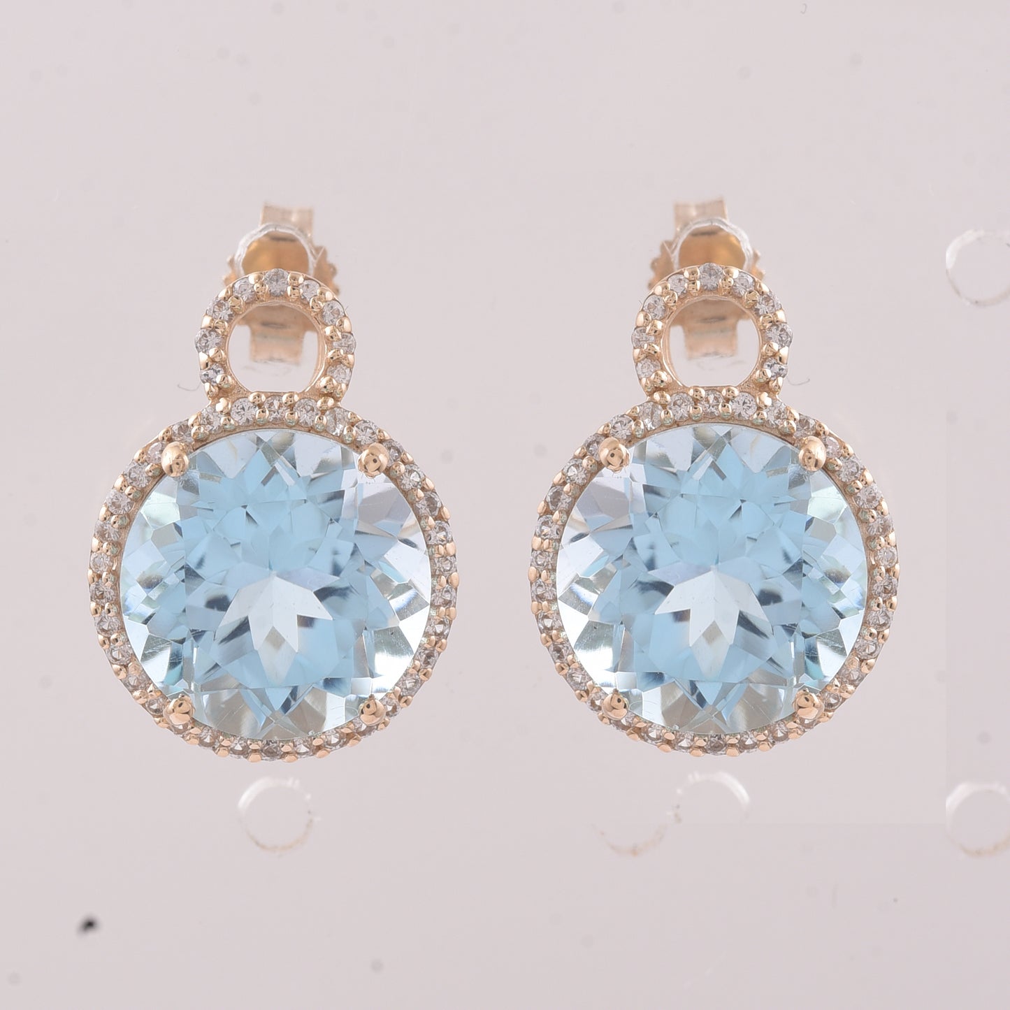 9.77 Ct Round Blue Topaz 9K Gold Earrings