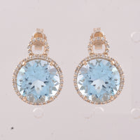 9.77 Ct Round Blue Topaz 9K Gold Earrings